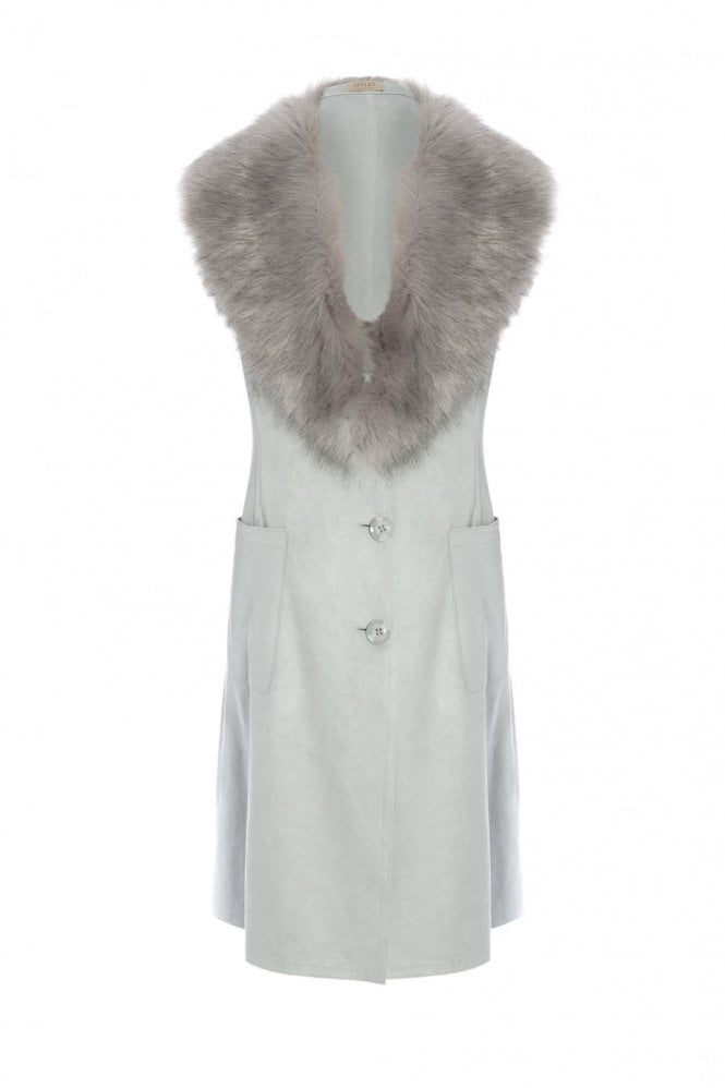 JAYLEY White Faux Fur Faux Suede Vest