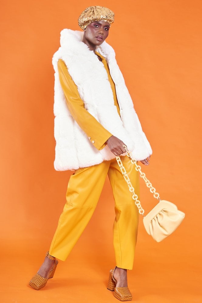 JAYLEY White Faux Fur Long Hooded Vest