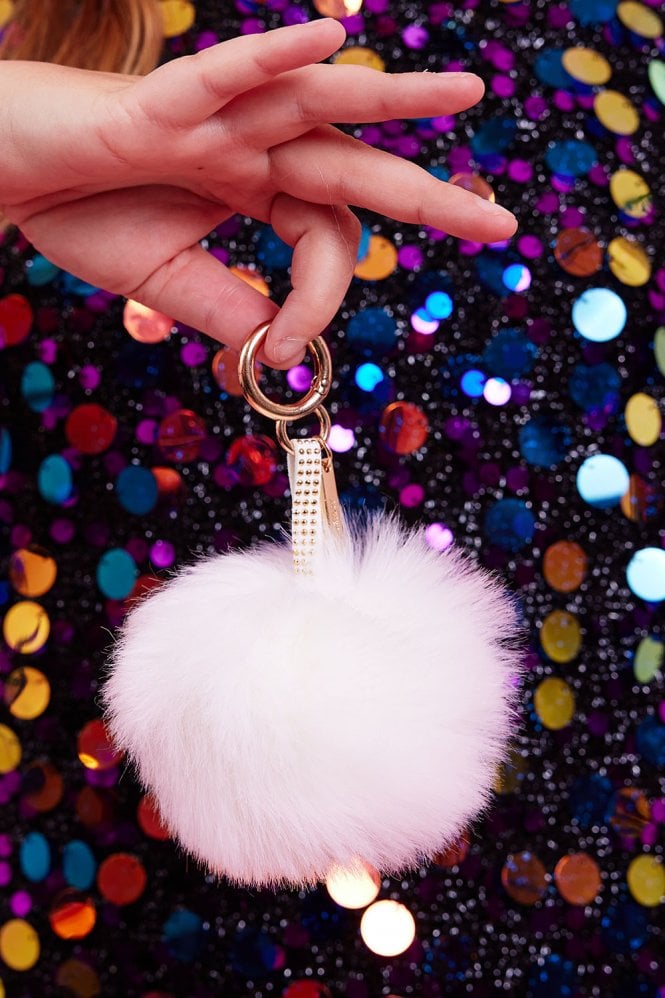 JAYLEY White Luxury Faux Fur Pom Bag Charms