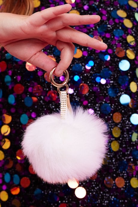 White Luxury Faux Fur Pom Bag Charms