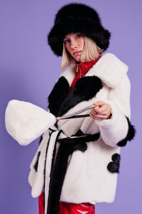 White Pyramid Faux Fur Bag