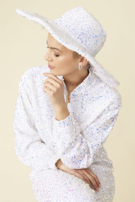 White Sequin Handmade Flapper Hat