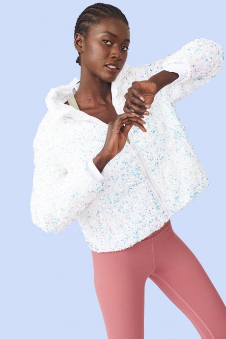 White Sequin Puffer Jacket