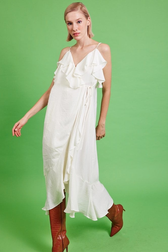 JAYLEY White Silk Blend Maxi Ruffle Dress