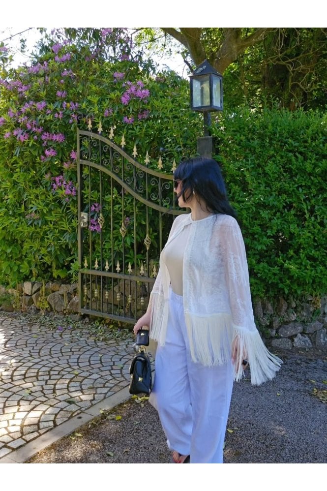 JAYLEY White Silk Devore Cape