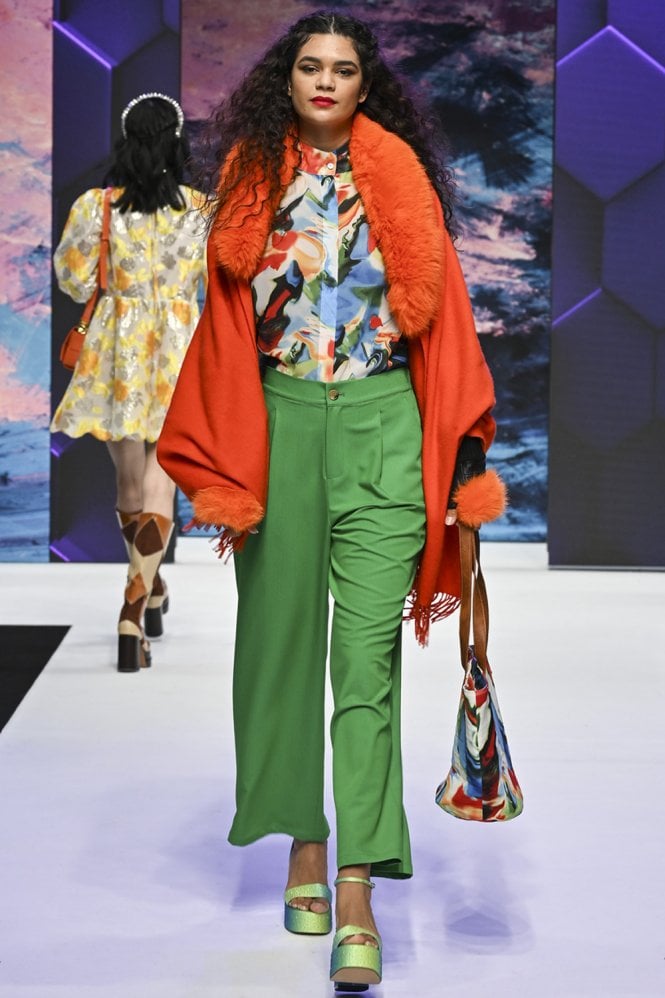 JAYLEY Wool Wrap with Orange Detachable Faux Fur Collar
