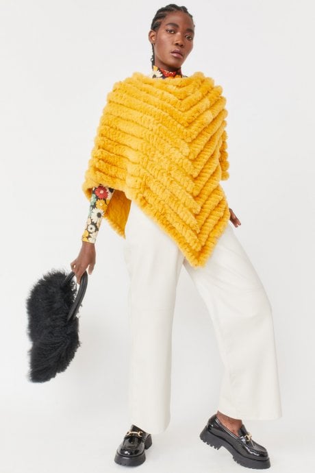 Yellow Cashmere Blend Faux Fur Poncho