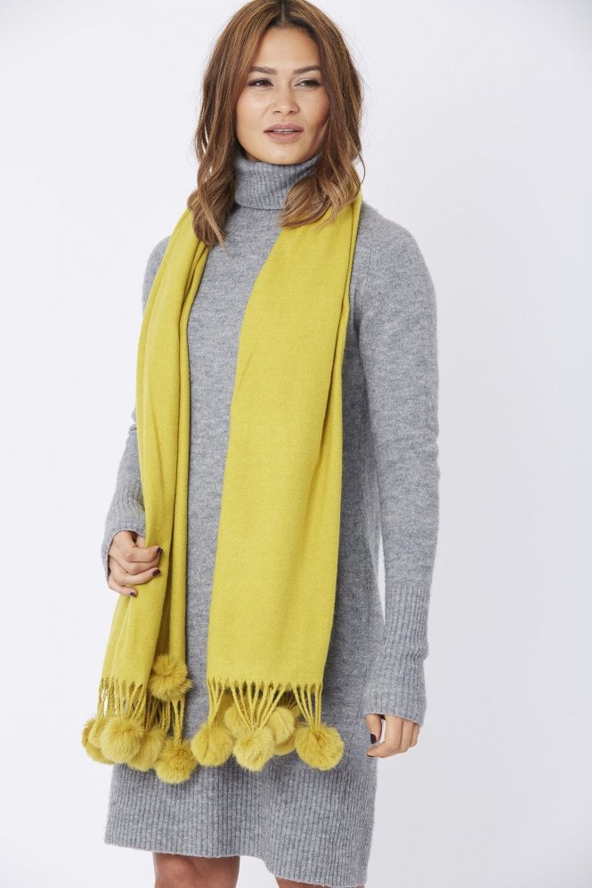JAYLEY Yellow Cashmere Coney Pom Pom Wrap