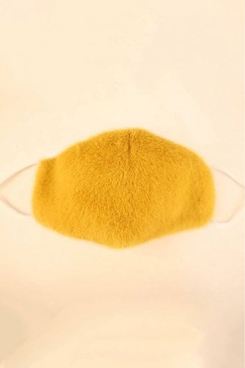 Yellow Faux Fur & Cotton Reusable Face Mask