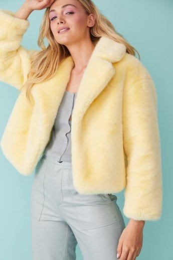 Yellow Faux Fur Cropped Coat
