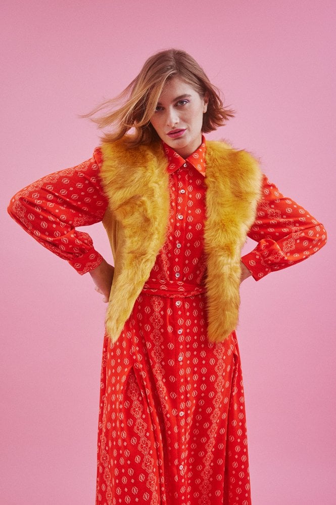JAYLEY Yellow Faux Fur Faux Suede Vest