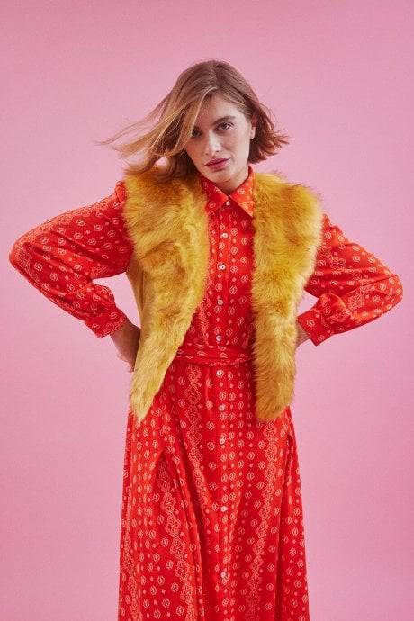 Yellow Faux Fur Faux Suede Gilet | Waistcoat