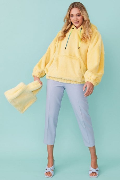 Yellow Faux Fur Oversized Hoodie