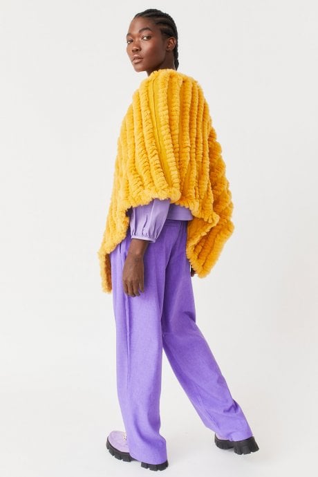Yellow Faux Fur Poncho