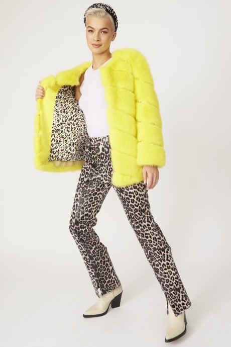 Yellow Faux Fur Striped Gaga Coat