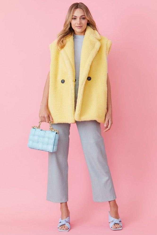 JAYLEY Yellow Faux Shearling Midi Vest