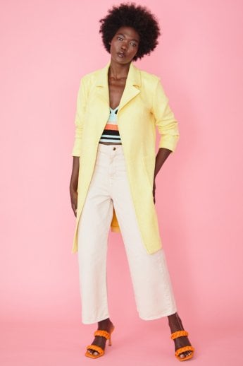 Yellow Faux Suede Animal Print Coat