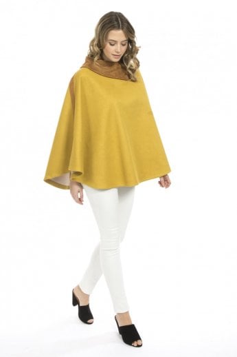 Yellow Faux Suede Digital Print Poncho