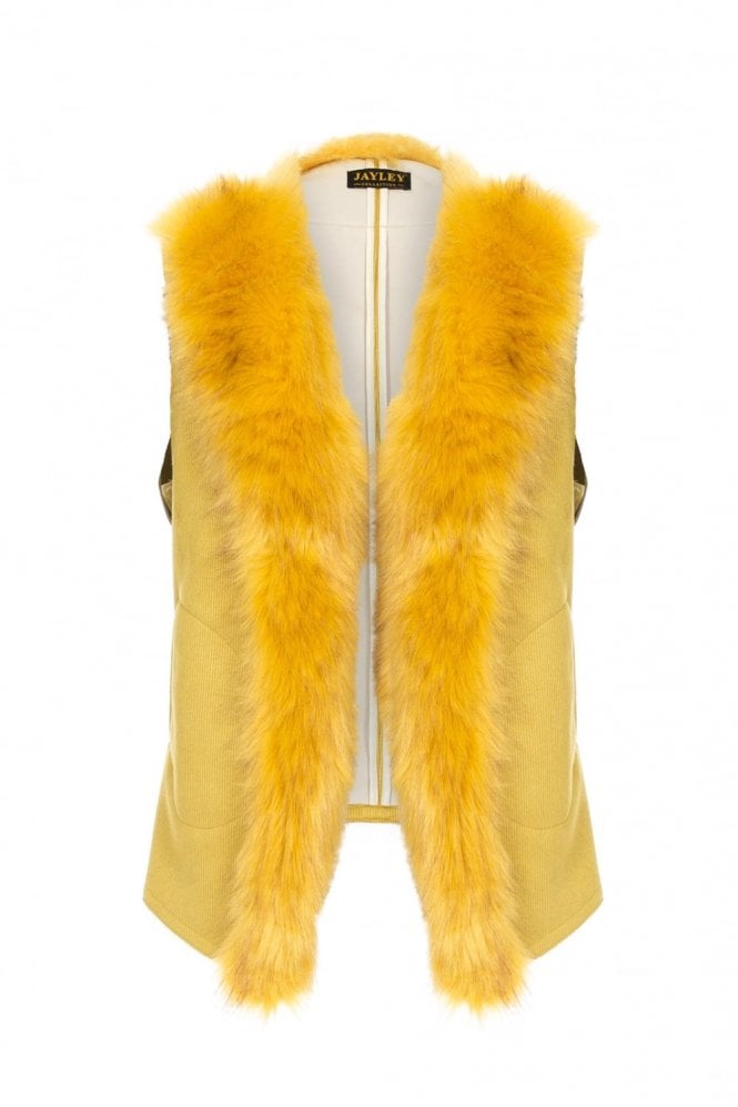 JAYLEY Yellow Faux Suede Faux Fur Vest