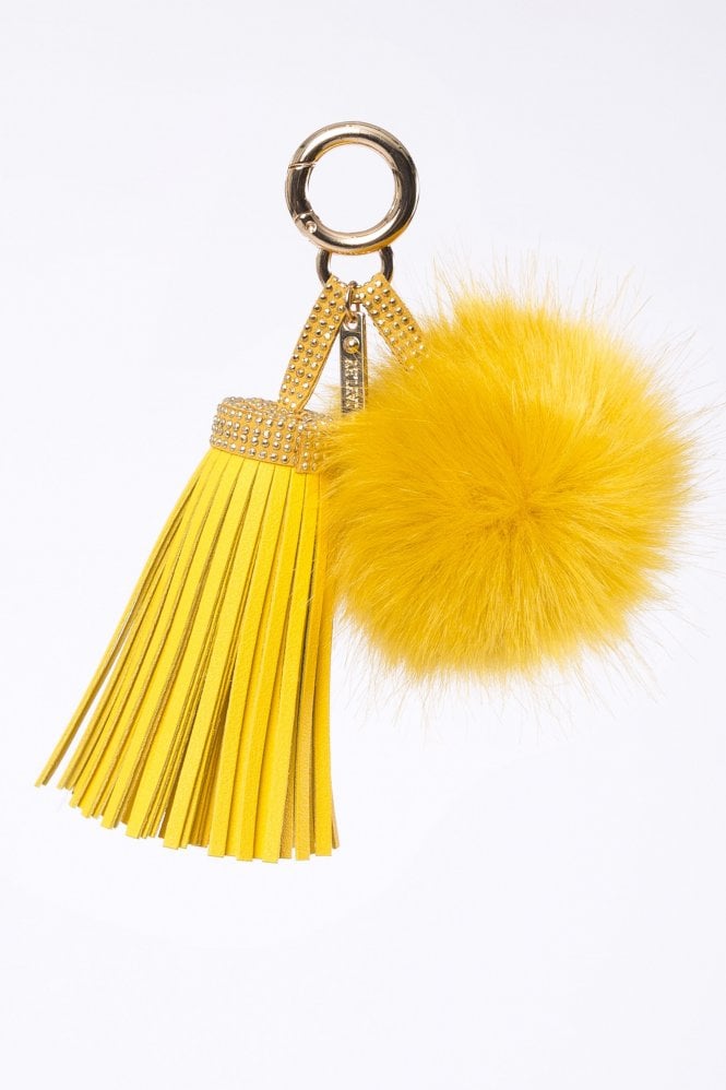 JAYLEY Yellow Faux Suede Faux Fur Pom Charm