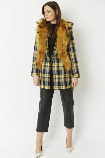 Yellow Faux Suede Gilet with Fox Fur Trim