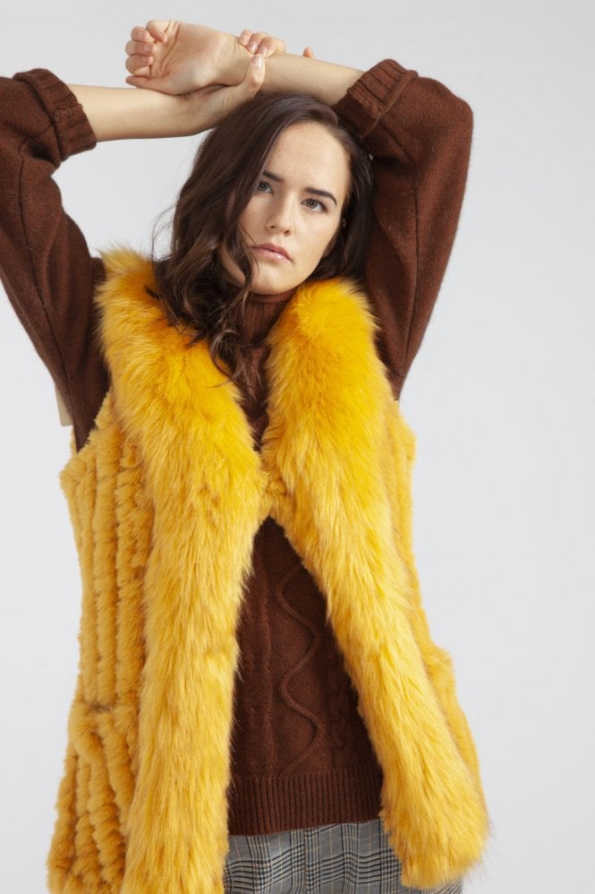 JAYLEY Yellow Hand Knitted Faux Fur Vest