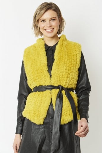 Yellow Hand Knitted Faux Fur Gilet | Waistcoat