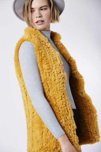 Yellow Hand Knitted Faux Fur Gilet | Waistcoat