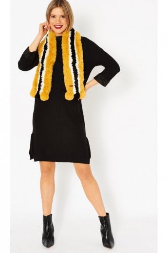 Yellow Hand Knitted Faux Fur Scarf