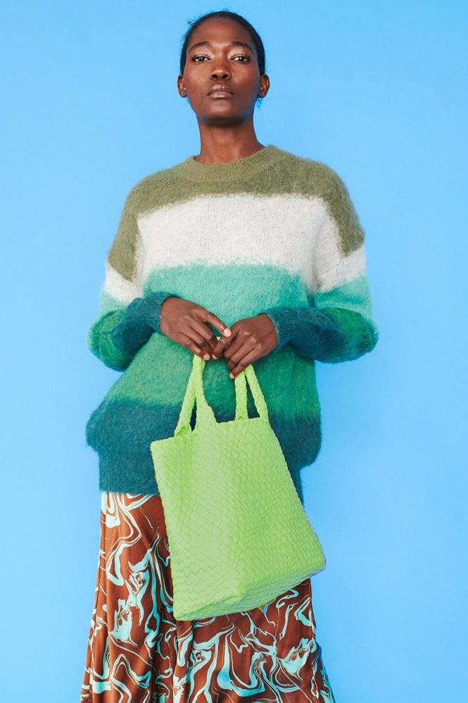 JAYLEY Green Hand Knitted Leather Tote Bag with Matching Purse
