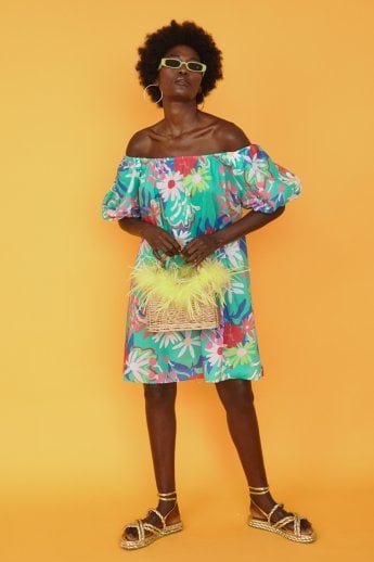 Yellow Hand Made Salines Straw Bag with Ostrich Feather