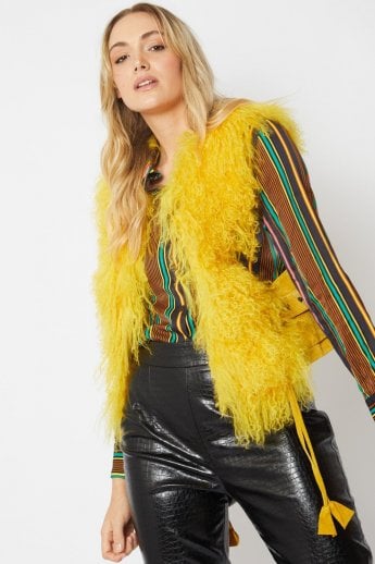 Yellow Mongolian Fur Gilet