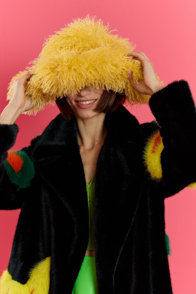 JAYLEY Yellow Oversized Bamboo Fur Hat