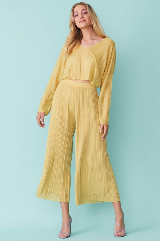 JAYLEY Yellow Oversized Ribbed Cropped Jumper
