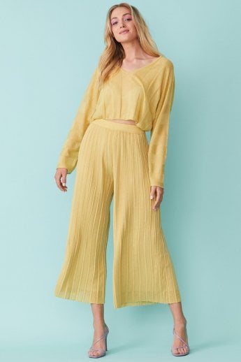 Yellow Oversized Ribbed Cropped Jumper