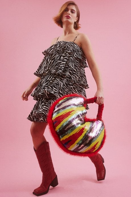 Yellow Sequin and Faux Fur Bag