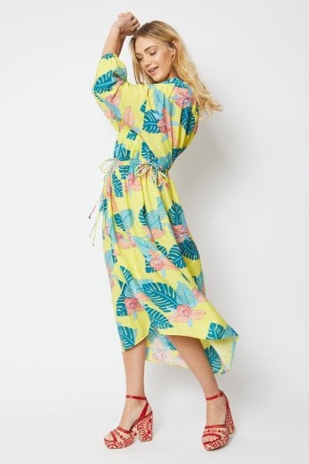 Yellow Silk Blend Kerry Kimono Dress
