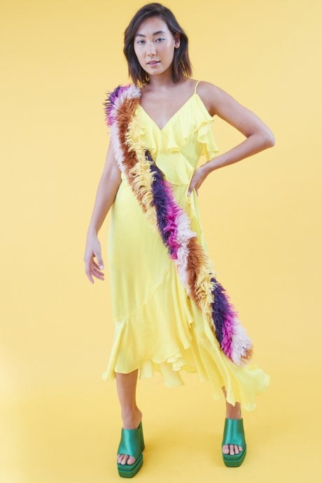 Yellow Silk Blend Maxi Ruffle Dress