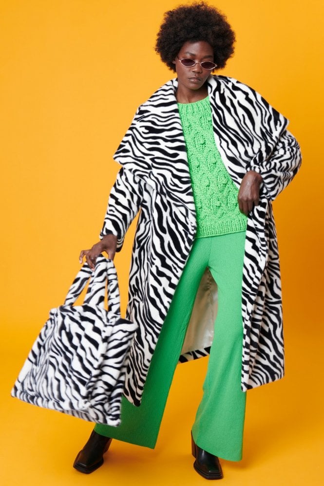 JAYLEY Zebra Print Faux Fur Tote Bag