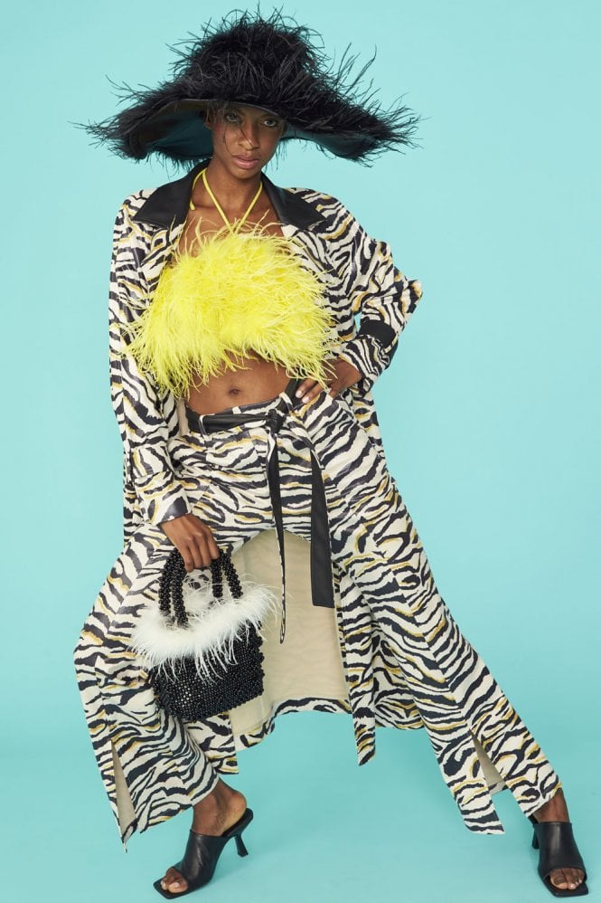 JAYLEY Zebra Print Faux Suede Trench Coat