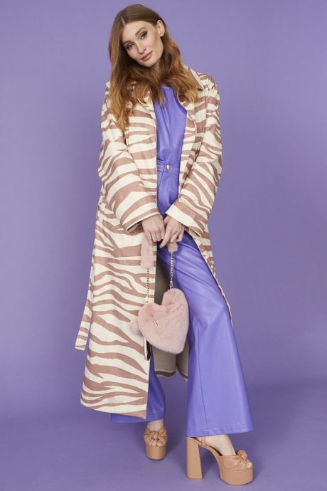 Zebra Trench Coat in Mocha and Cream