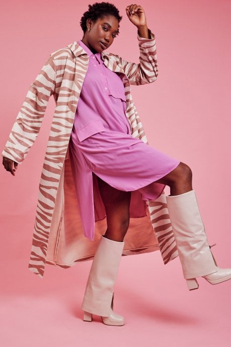 Zebra Trench Coat in Mocha and Cream
