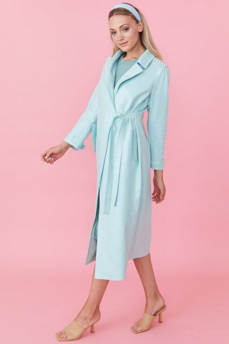 Light Blue Eco Leather Trench Coat