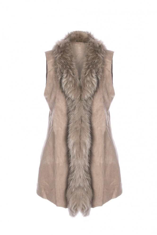 Mocha Faux Suede and Fox Fur Gilet