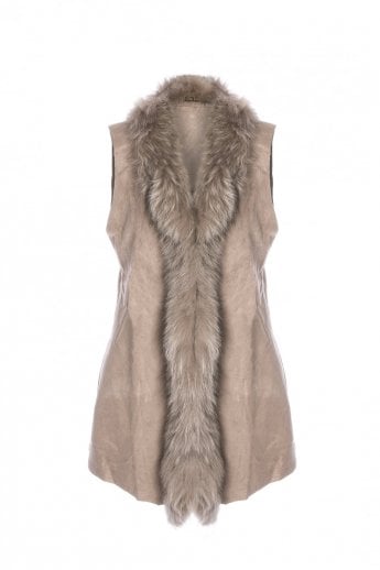 Mocha Faux Suede and Fox Fur Gilet