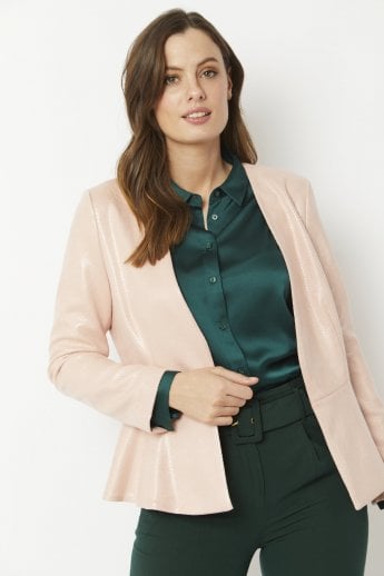 Pink Faux Suede Peplum Jacket