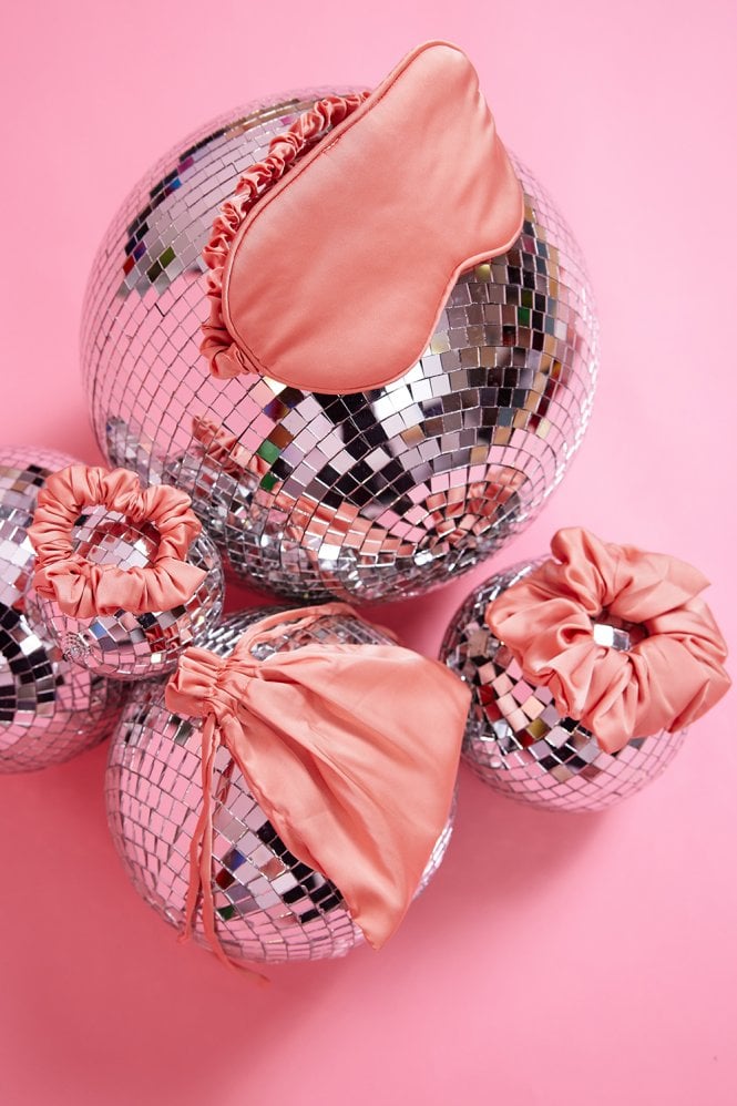 Pink Silk Blend Face Mask, Eye Mask & Scrunchie Set