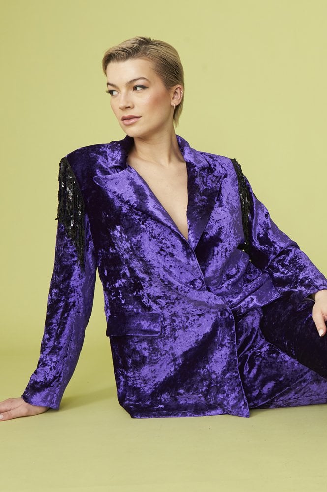 Purple Crushed Velvet Blazer Jacket