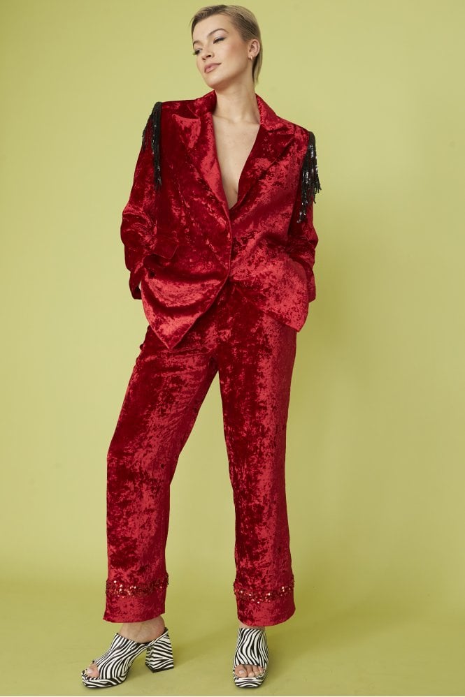 Red Crushed Velvet Blazer Jacket
