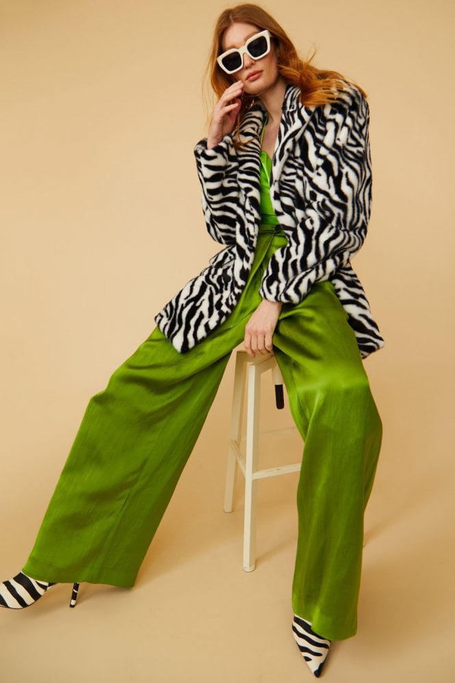 Zebra Print Faux Fur Oversized Coat
